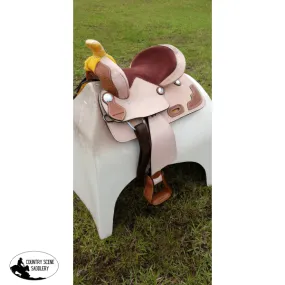 13" Pony / Youth Rough Out Leather Saddle with Tooled leather accents  Full Quarter Horse (Pre-Orders)