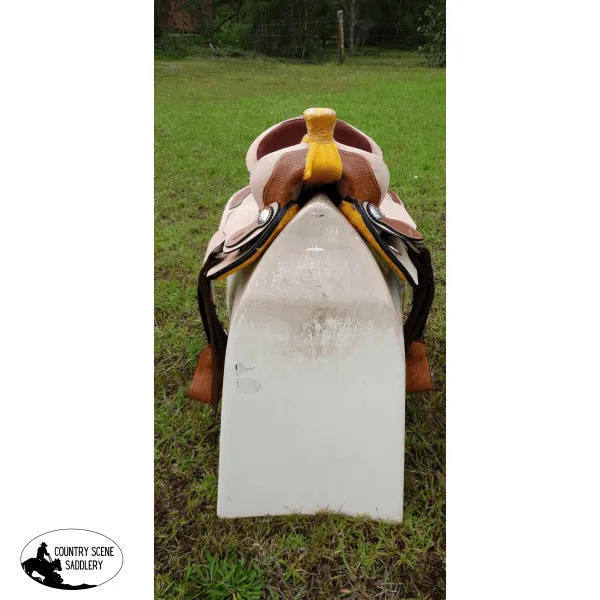 13" Pony / Youth Rough Out Leather Saddle with Tooled leather accents  Full Quarter Horse (Pre-Orders)