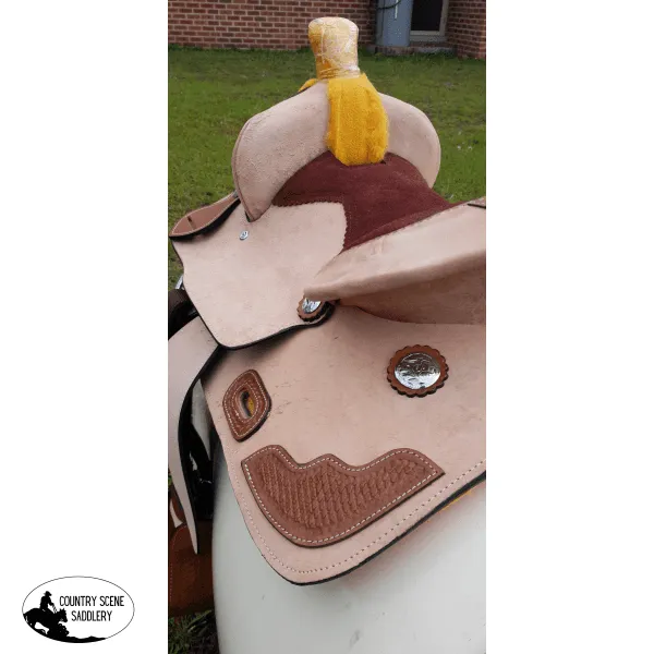 13" Pony / Youth Rough Out Leather Saddle with Tooled leather accents  Full Quarter Horse (Pre-Orders)