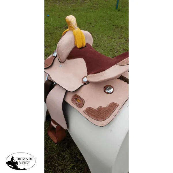 13" Pony / Youth Rough Out Leather Saddle with Tooled leather accents  Full Quarter Horse (Pre-Orders)