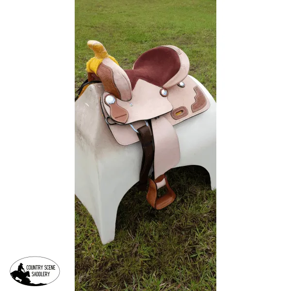 13" Pony / Youth Rough Out Leather Saddle with Tooled leather accents  Full Quarter Horse (Pre-Orders)