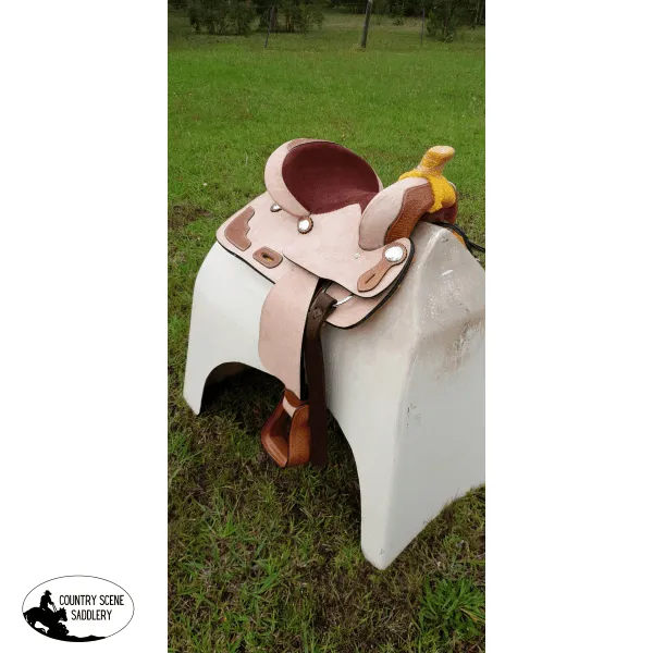 13" Pony / Youth Rough Out Leather Saddle with Tooled leather accents  Full Quarter Horse (Pre-Orders)
