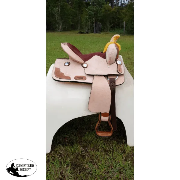 13" Pony / Youth Rough Out Leather Saddle with Tooled leather accents  Full Quarter Horse (Pre-Orders)