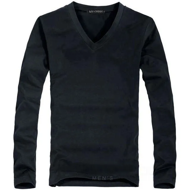 2018 Lycra cotton men 's t shirt long sleeve v neck men v-neck long sleeve T-shirt