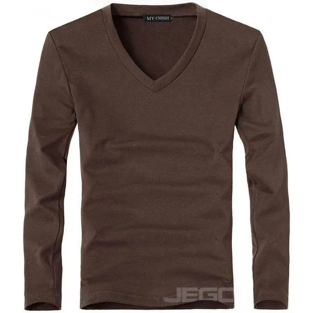 2018 Lycra cotton men 's t shirt long sleeve v neck men v-neck long sleeve T-shirt