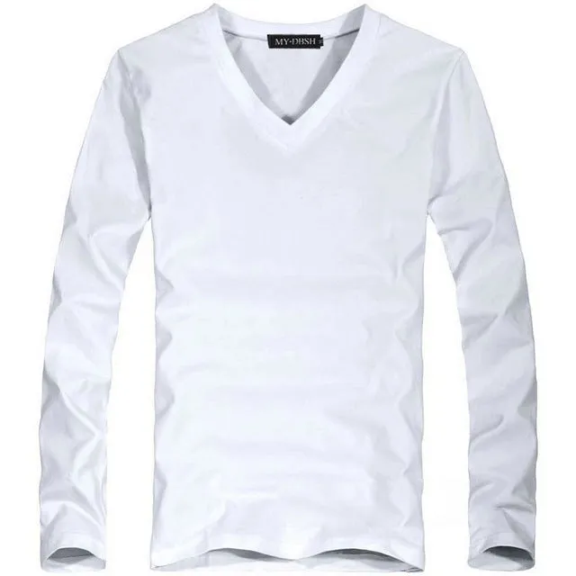 2018 Lycra cotton men 's t shirt long sleeve v neck men v-neck long sleeve T-shirt