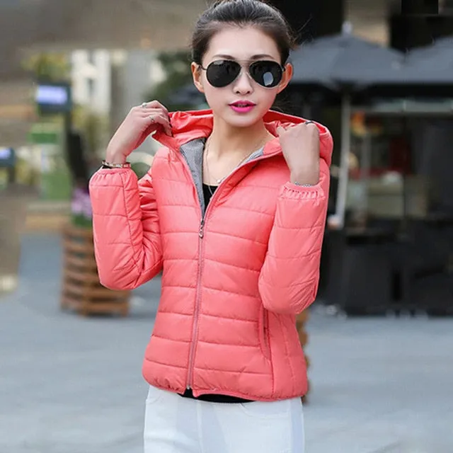 2018 new winter jacket women autumn hooded Coat Female Spring Jacket Women Padded cotton Parkas Casual Thin light Basic Jackets