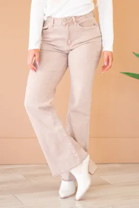 Acid Washed Frayed Hem Slim Wide Leg Pants