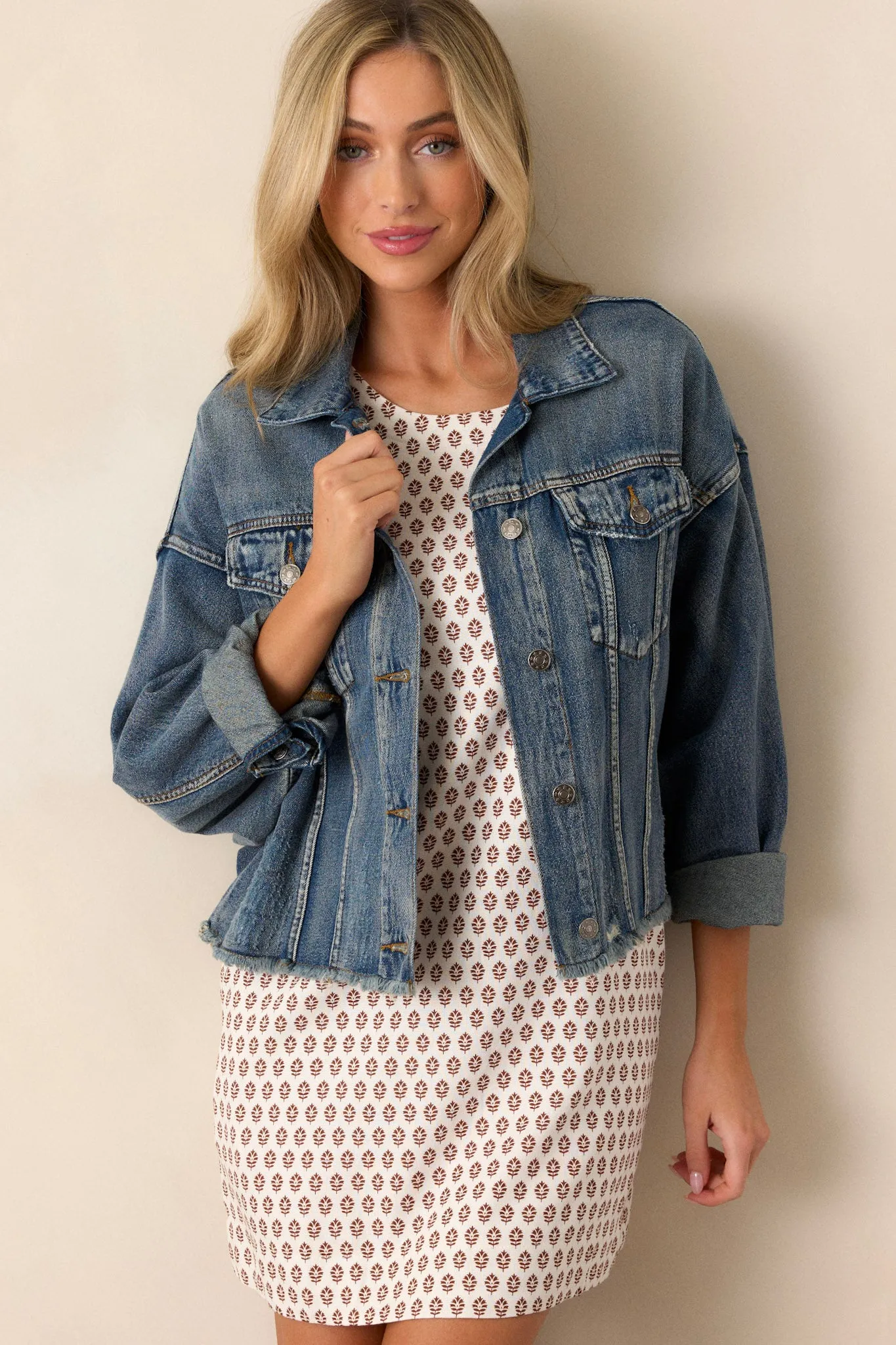 All The Buzz Distressed Dark Wash Denim Jacket