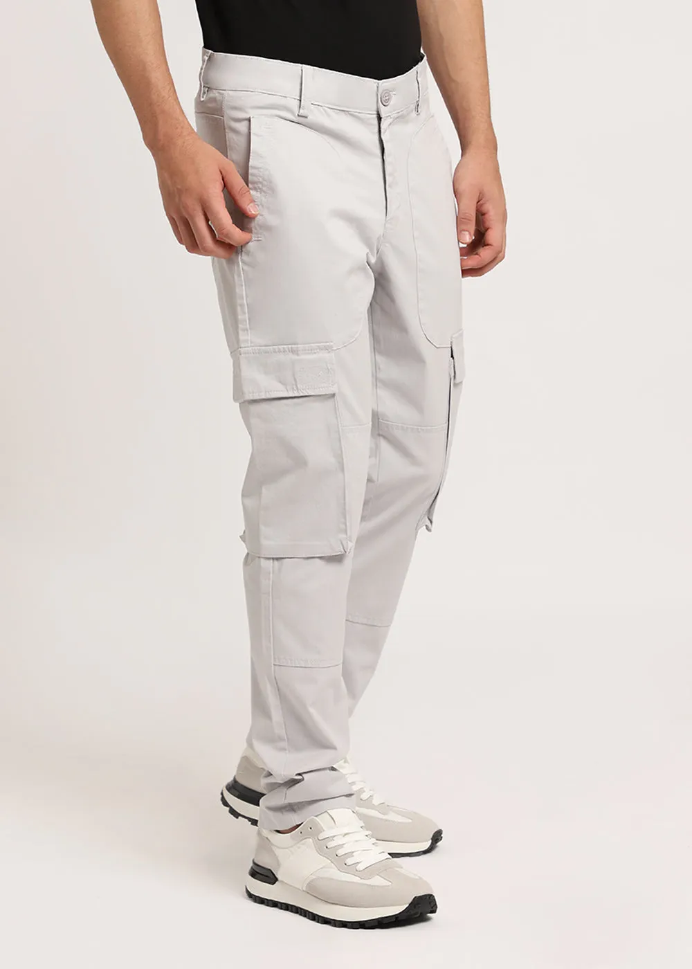 Sure! Heres an optimized title with modifiers for the e-commerce product:

Mens Modern Fit Ashen Grey Cargo Pants with Multiple Pockets