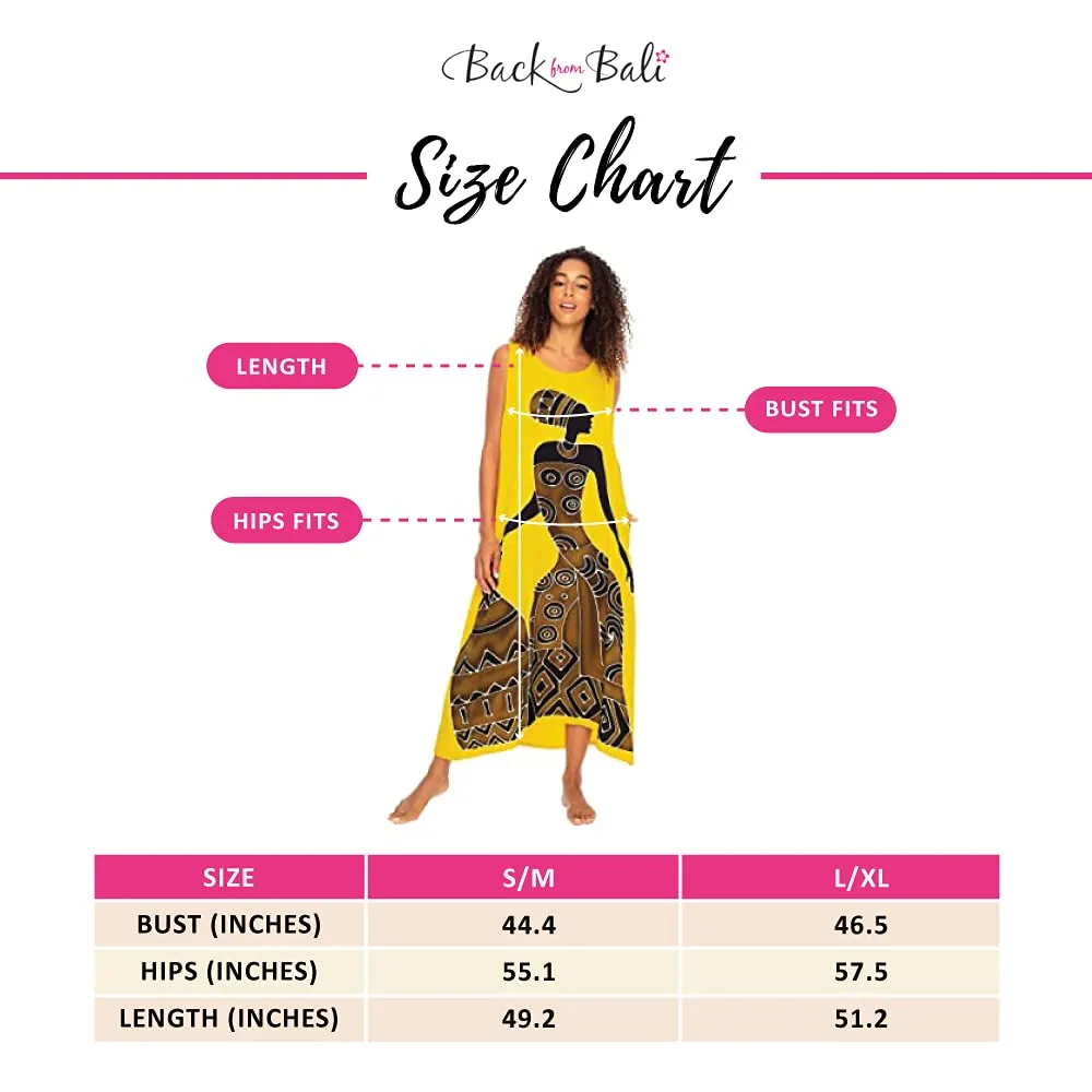 Back From Bali Womens Long African Print Maxi Dress Swimsuit Cover Up Loose Sleeveless Beach Kaftan with Pockets Rayon
