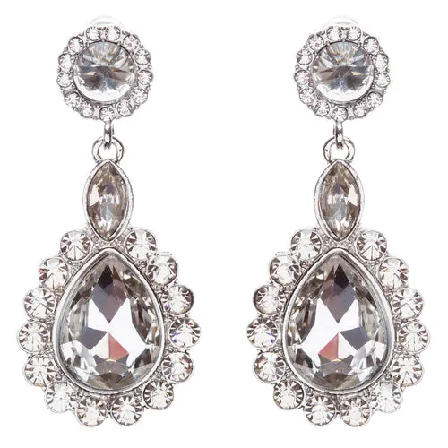 Beautiful Glamorous Bridal Crystal Rhinestone Teardrop Dangle Earrings Silver