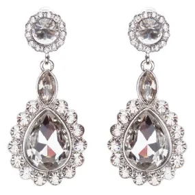 Beautiful Glamorous Bridal Crystal Rhinestone Teardrop Dangle Earrings Silver