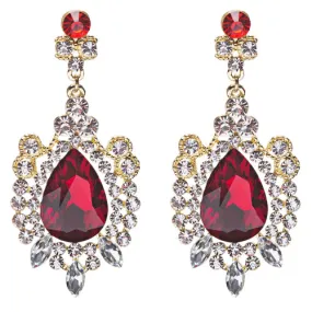 Beautiful Stunning Glamorous Crystal Rhinestone Teardrop Dangle Earrings Red