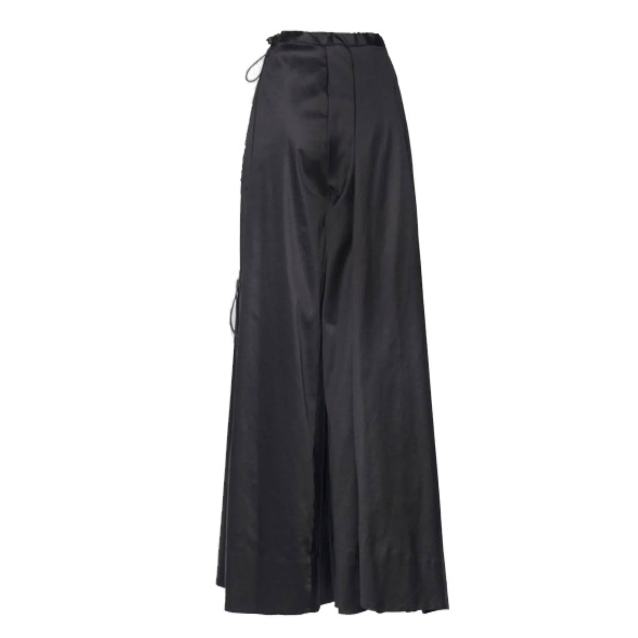 Black Cotton Wide Leg Overlay Pants