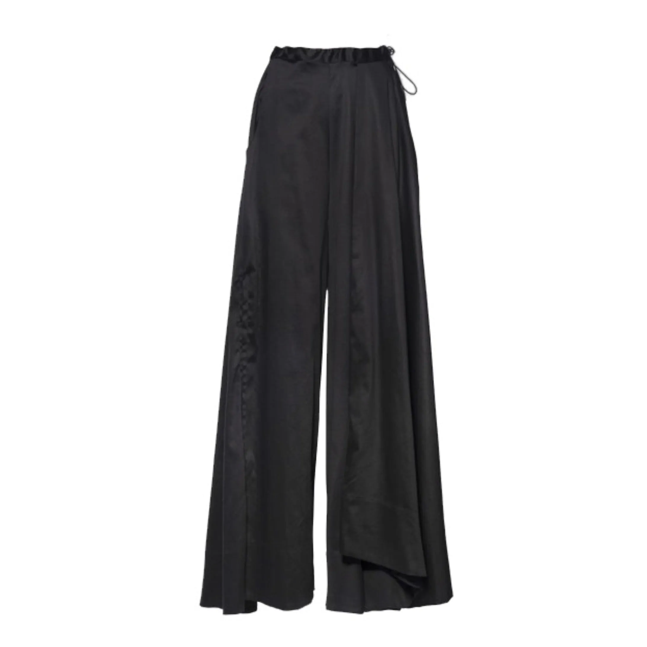 Black Cotton Wide Leg Overlay Pants