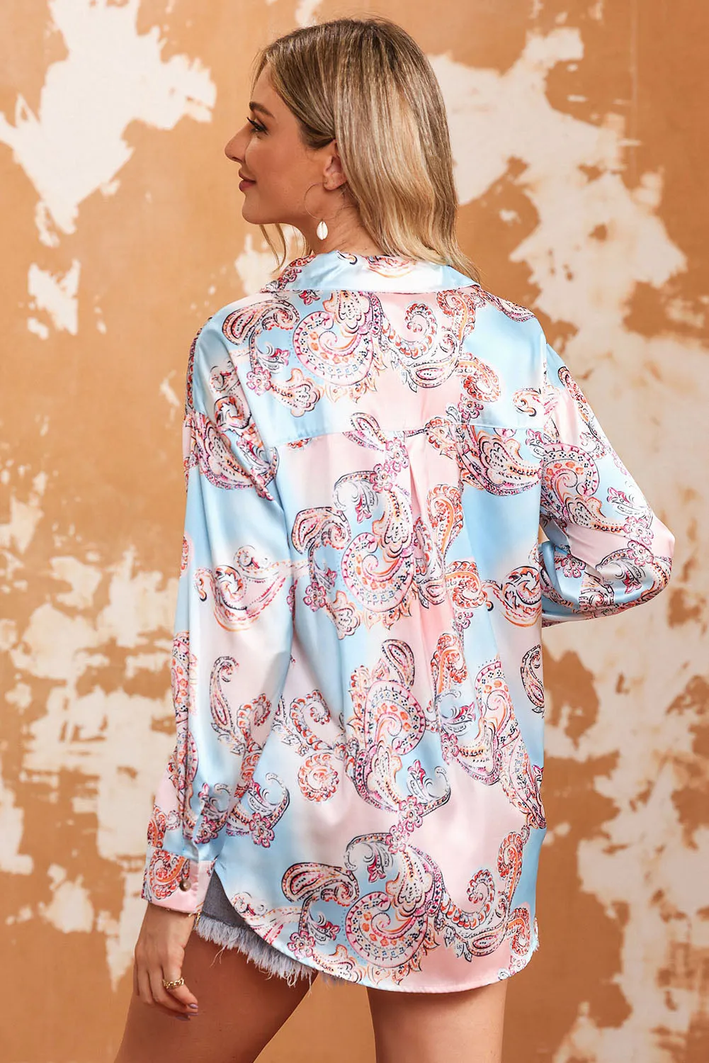 Boho Print Lantern Sleeve Shirt