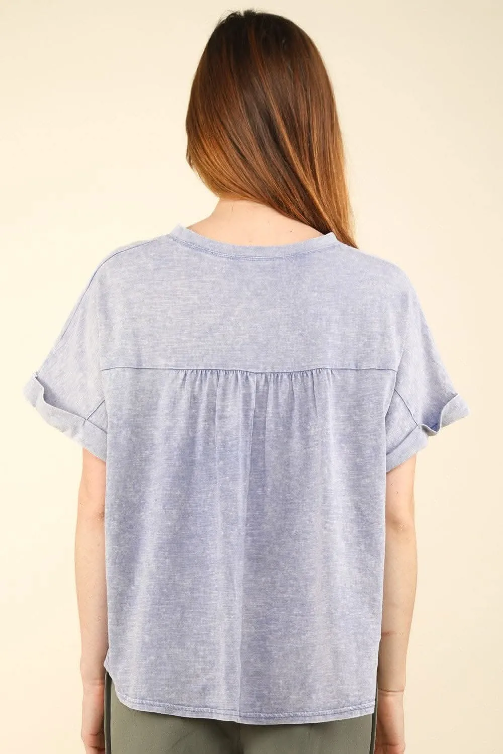 Chic and casual notched short sleeve washed tee
