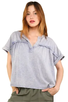 Chic and casual notched short sleeve washed tee