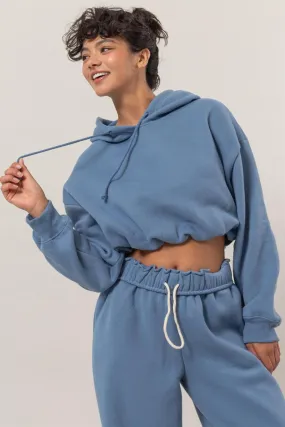 Cropped Hoodie Gray Blue US HYFVE Bubble Hem Long Sleeve