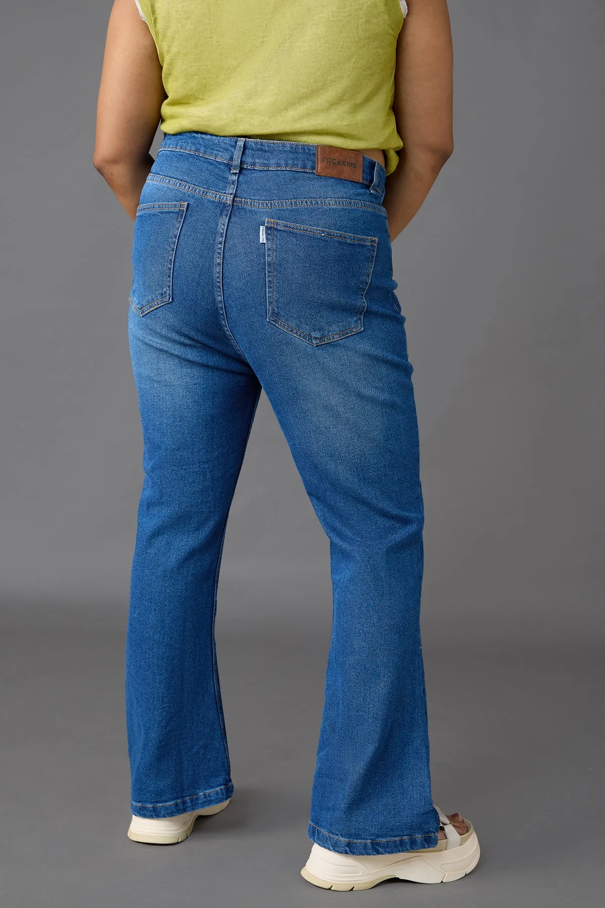 Curve Mid Blue Distress Bootcut Jeans