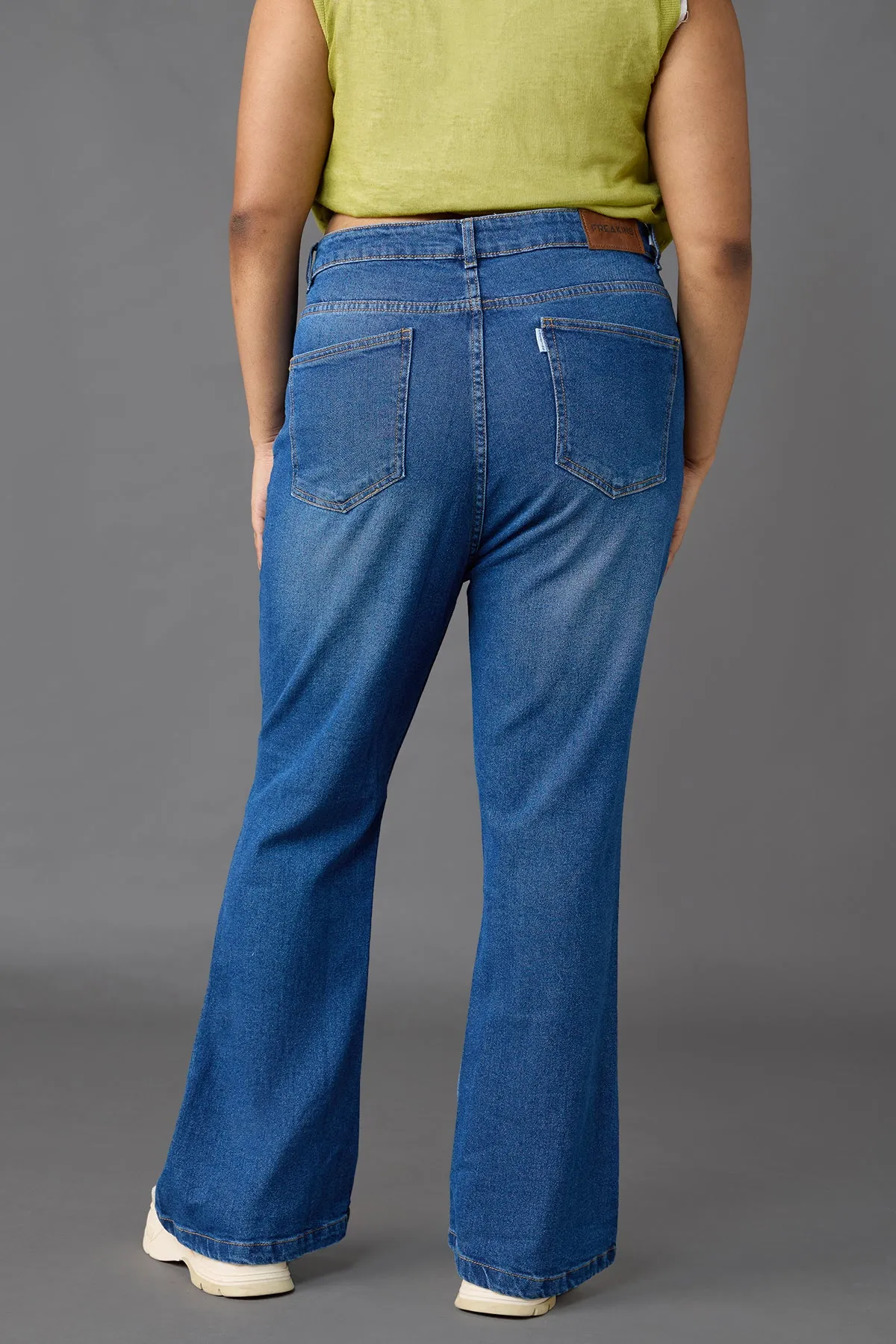 Curve Mid Blue Distress Bootcut Jeans