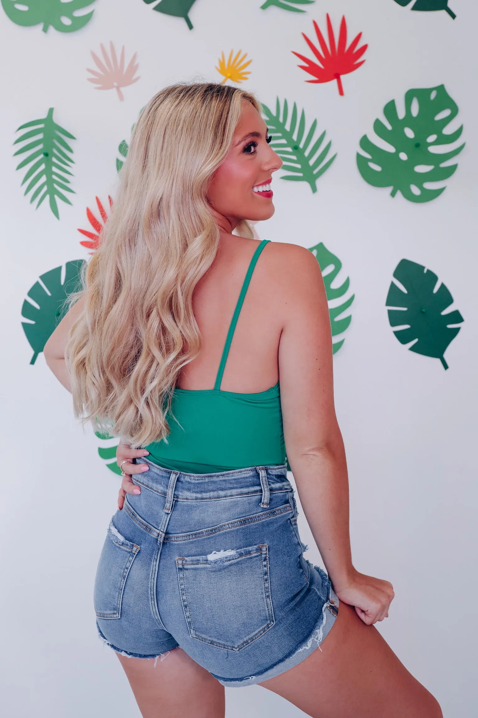 Cut It Out Front Tie Bodysuit - Green