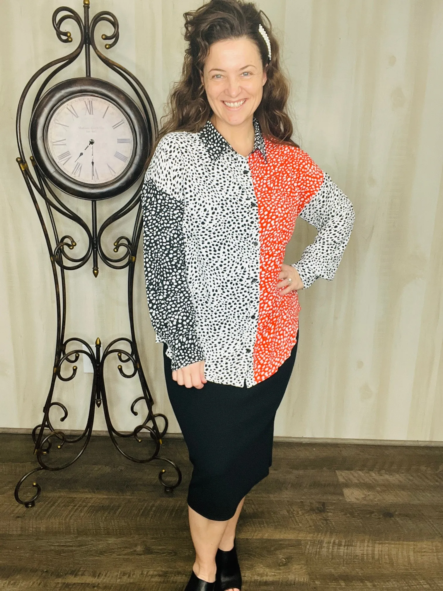 Dalmatian Print Button Top