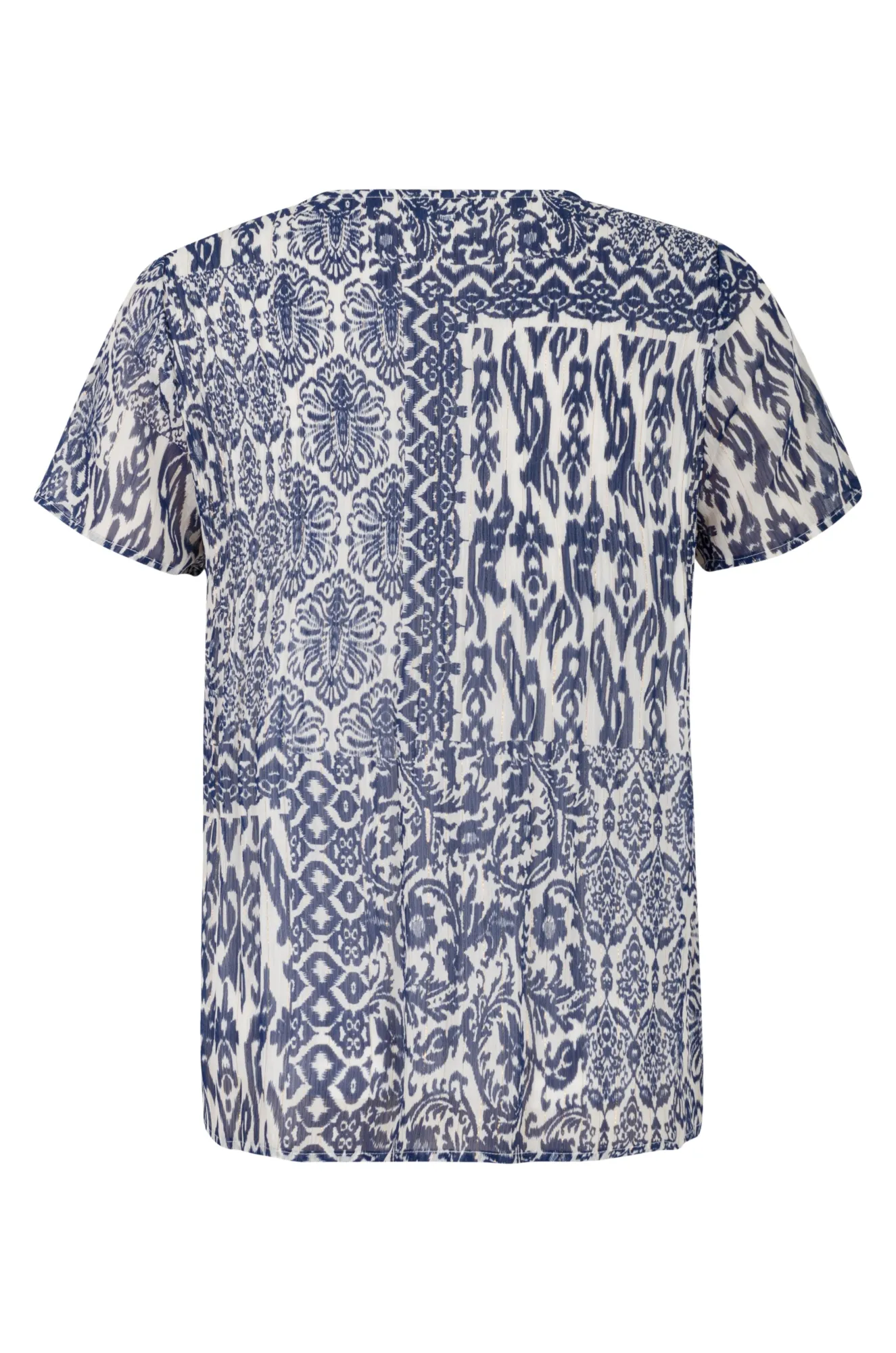 Detachable bead & shell trim Top | Indigo Lurex Patchwork | 8581AR