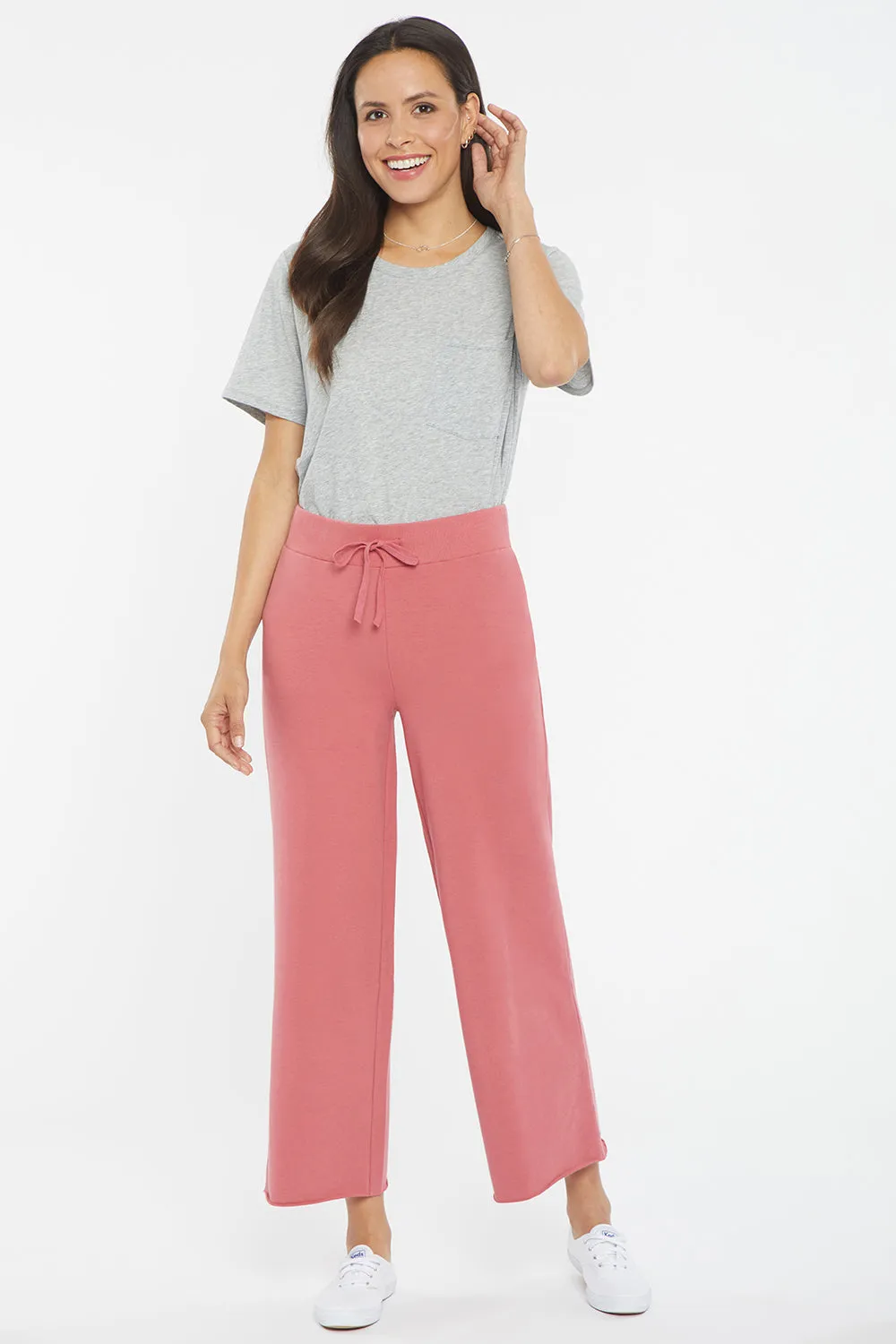 Drawstring Wide Leg Ankle Pants - Slate Rose
