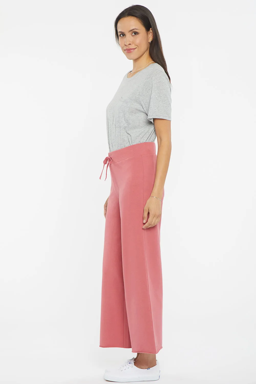 Drawstring Wide Leg Ankle Pants - Slate Rose
