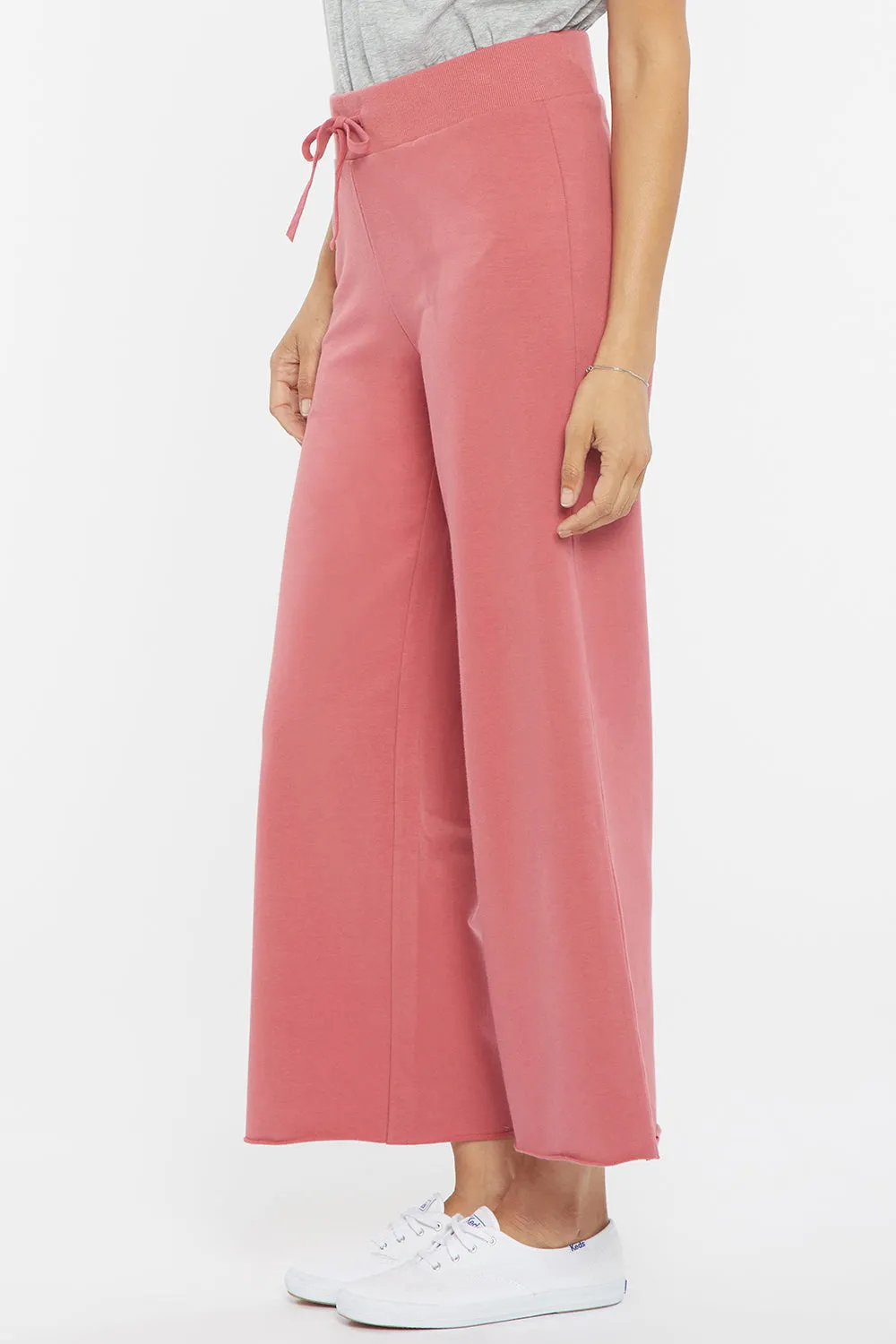 Drawstring Wide Leg Ankle Pants - Slate Rose