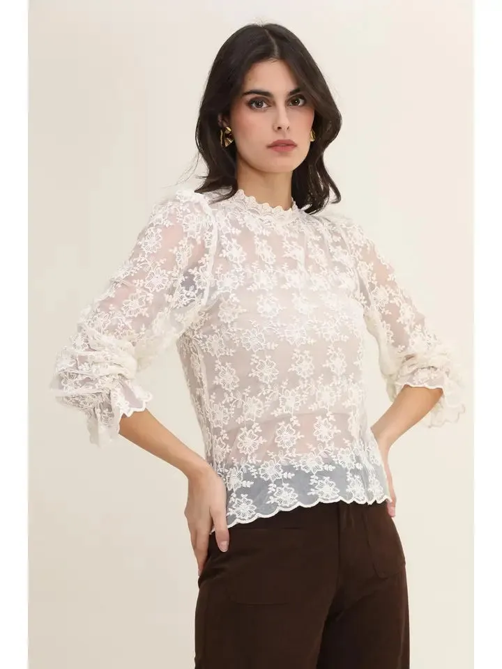 EMBROIDERED HIGH NECK LACE TOP