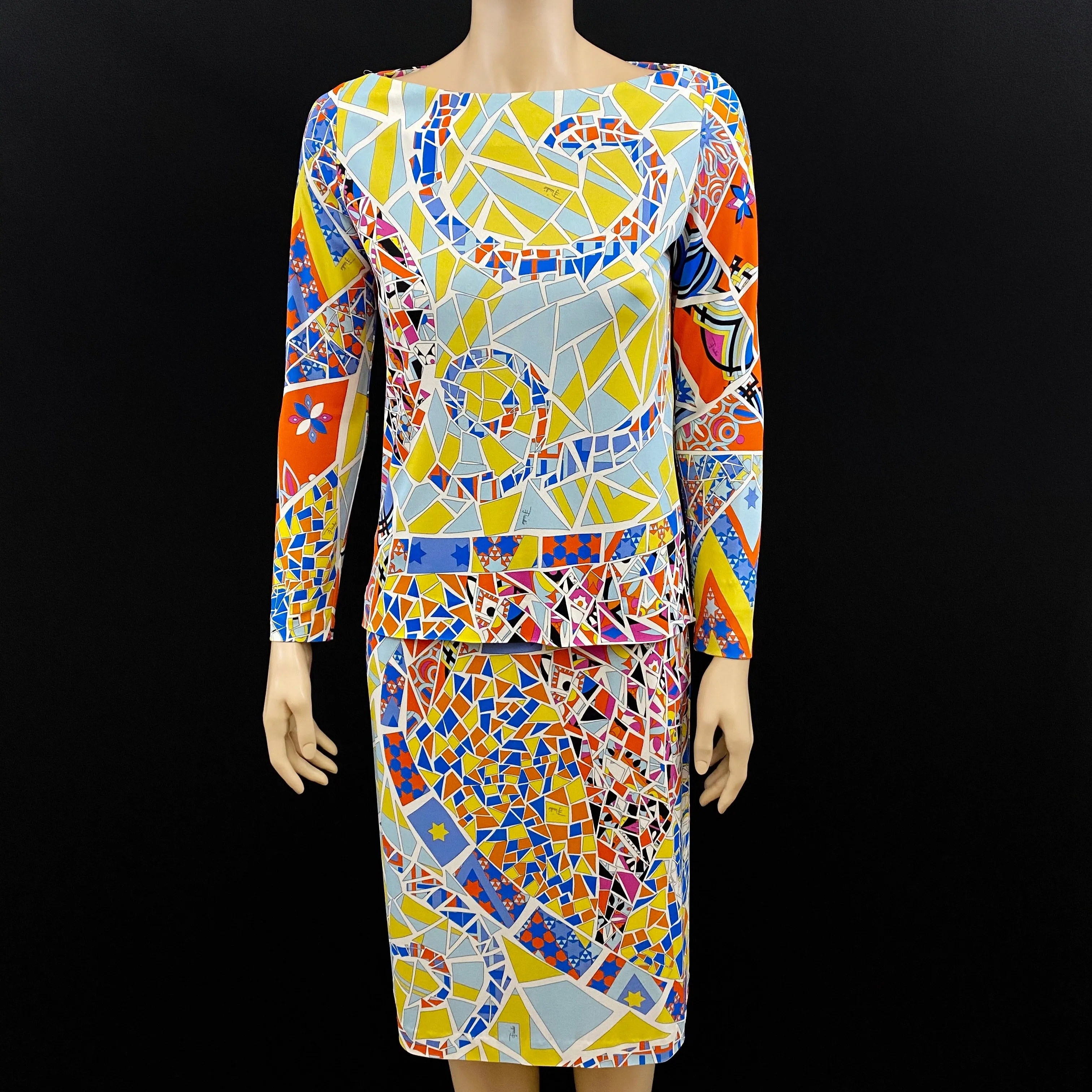 Emilio Pucci 2PC Star Print Silk Skirt 44|10 Long Sleeve Top 42|8