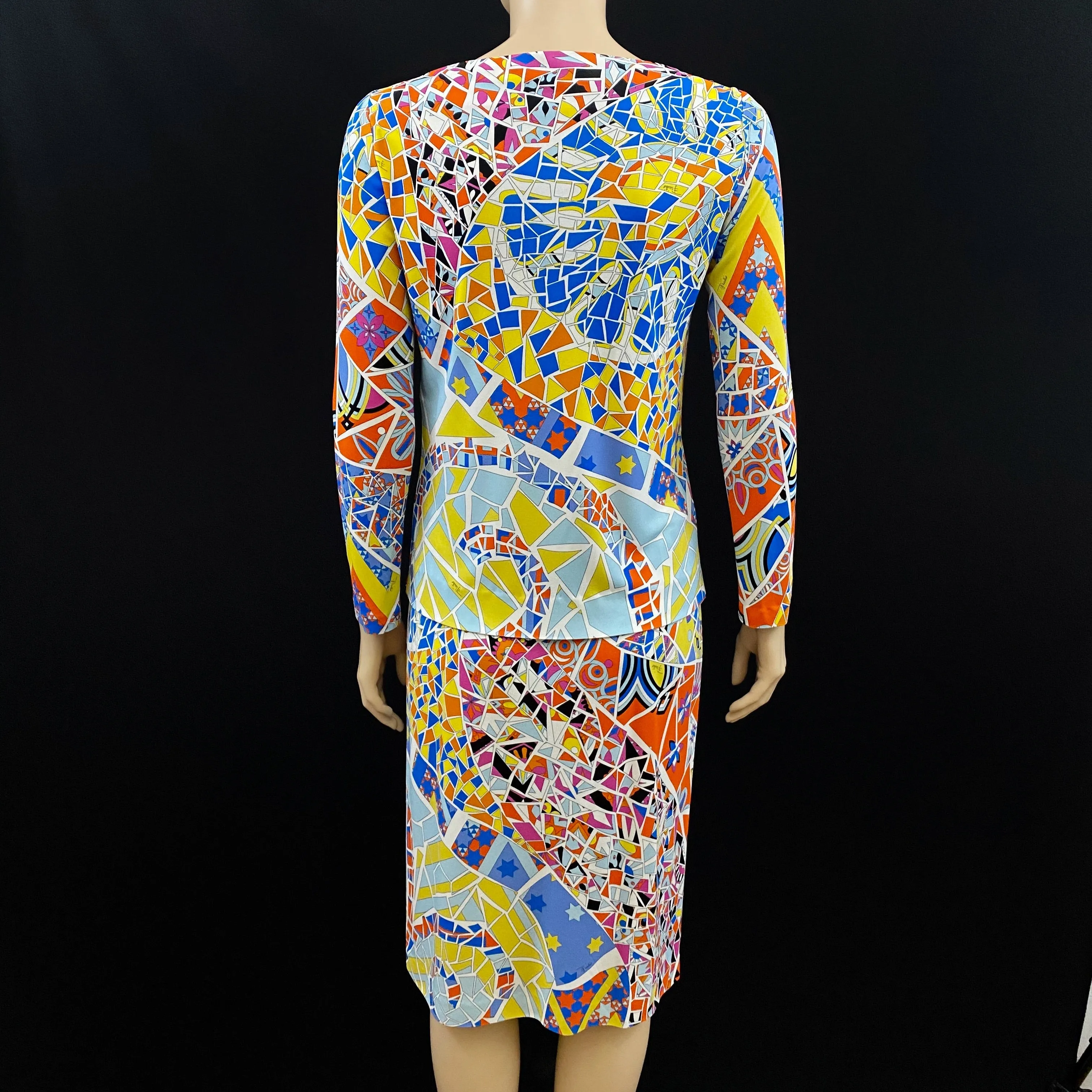 Emilio Pucci 2PC Star Print Silk Skirt 44|10 Long Sleeve Top 42|8