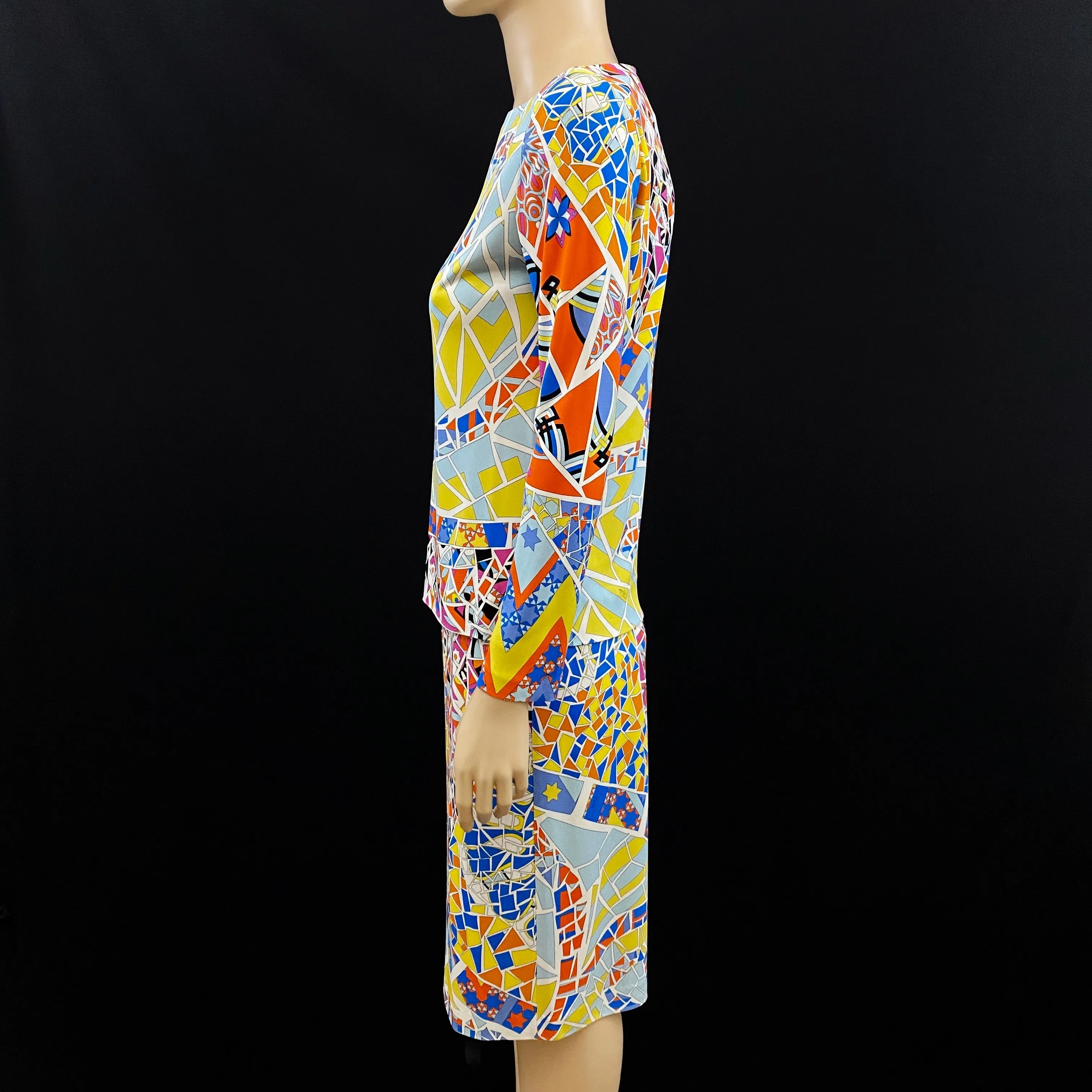Emilio Pucci 2PC Star Print Silk Skirt 44|10 Long Sleeve Top 42|8