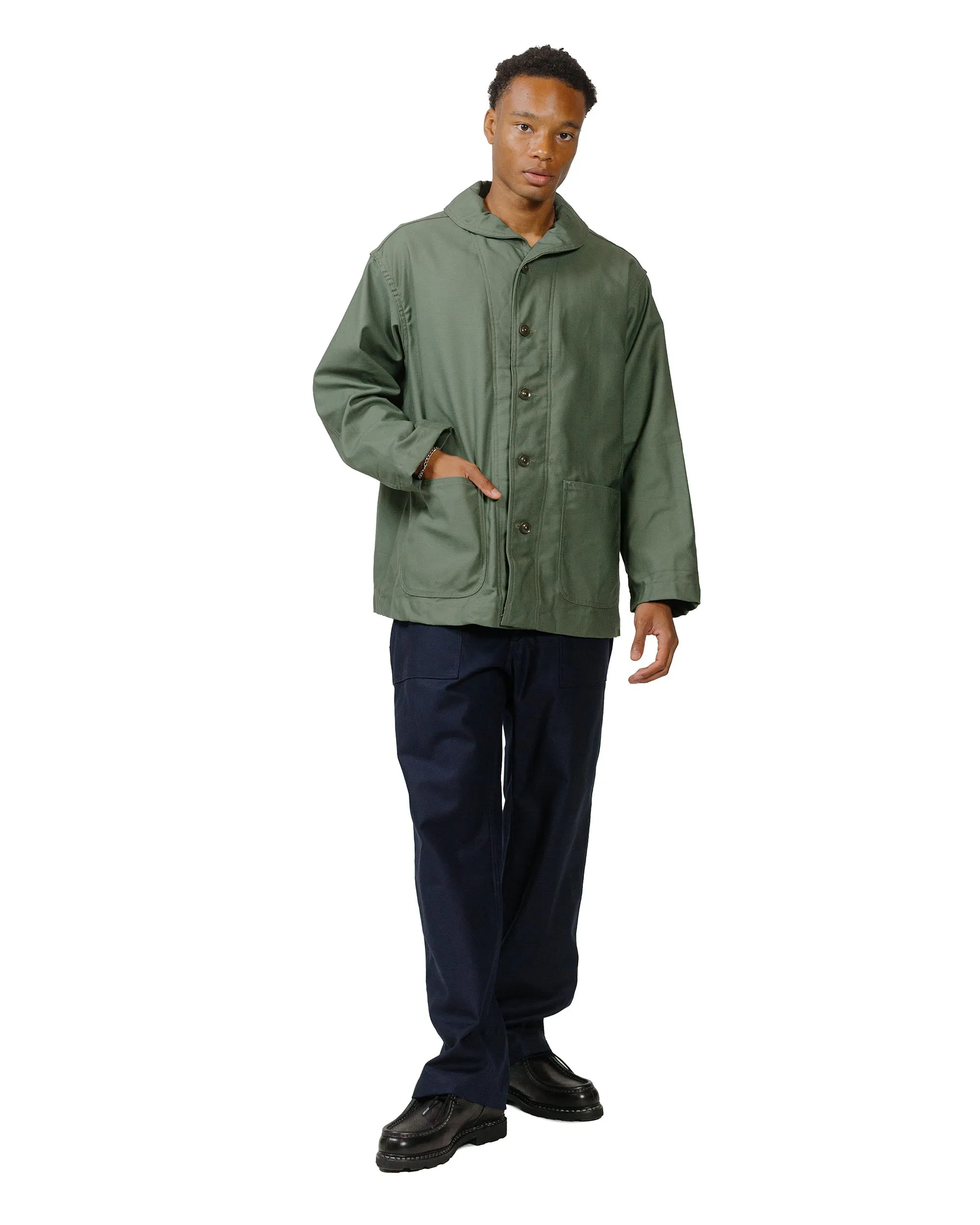 Engineered Garments Workaday Shawl Collar Jacket Olive Cotton Reverse Sateen