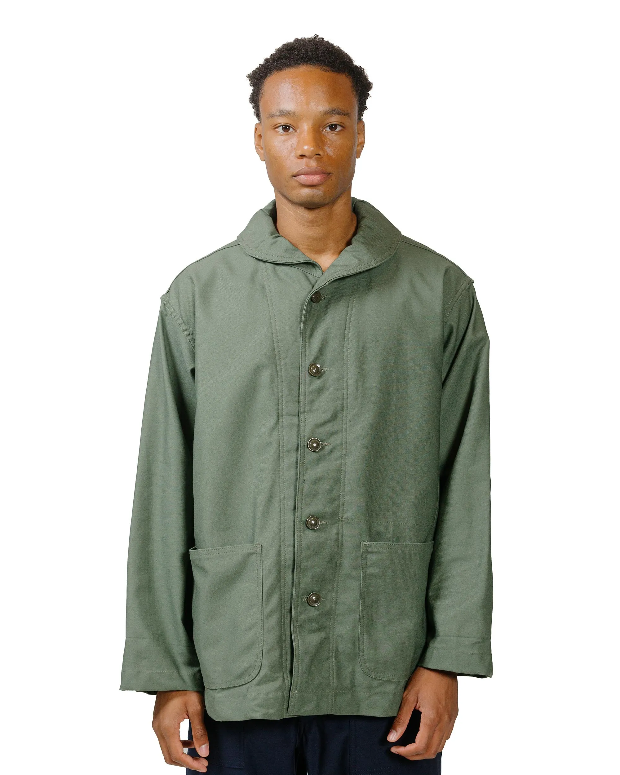 Engineered Garments Workaday Shawl Collar Jacket Olive Cotton Reverse Sateen