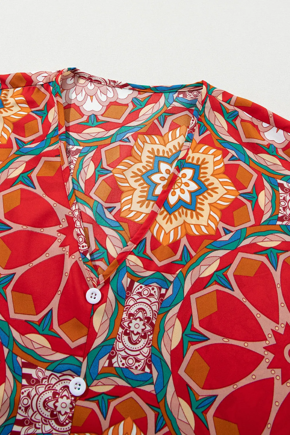 Floral Batwing Sleeve V Neck Blouse
