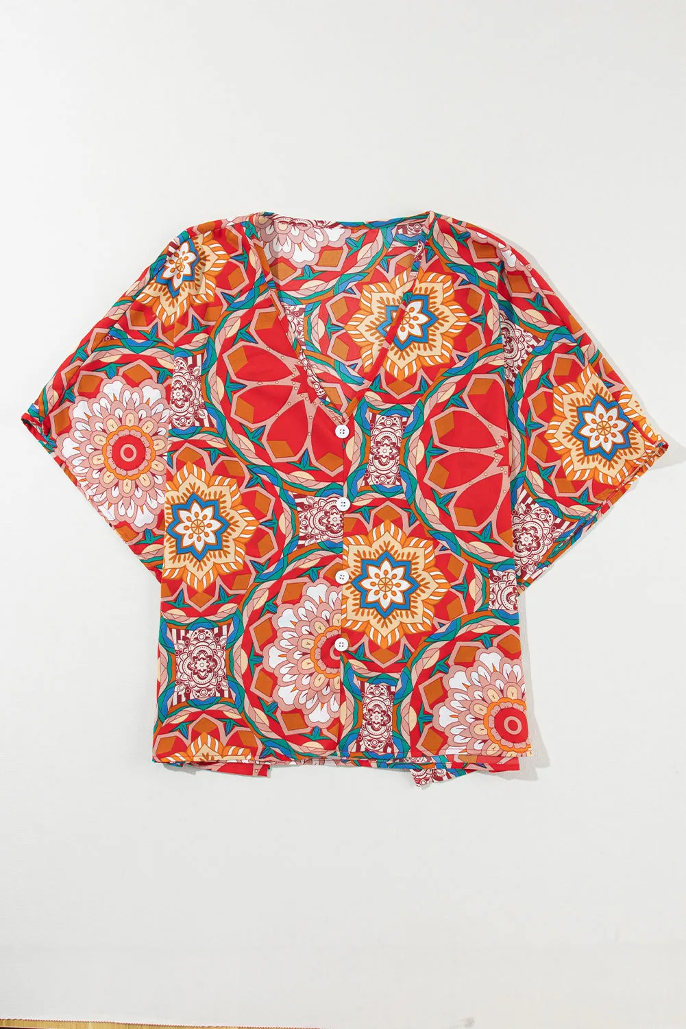 Floral Batwing Sleeve V Neck Blouse