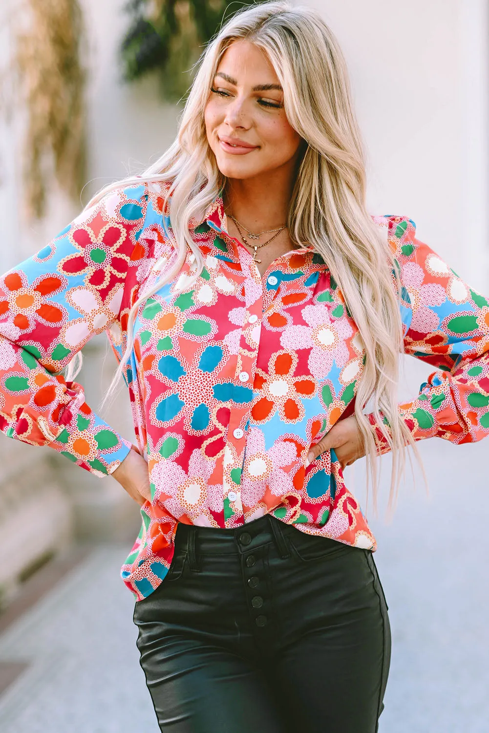 Floral Print Bubble Sleeve Shirt