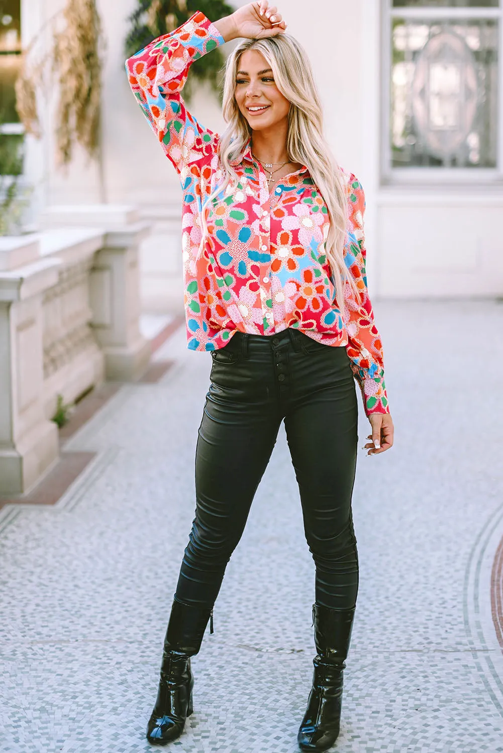 Floral Print Bubble Sleeve Shirt
