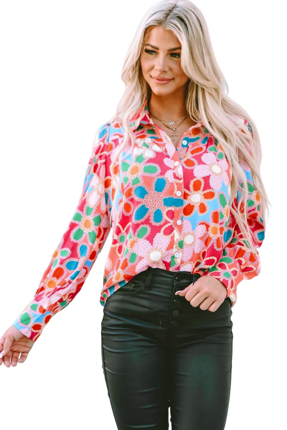 Floral Print Bubble Sleeve Shirt