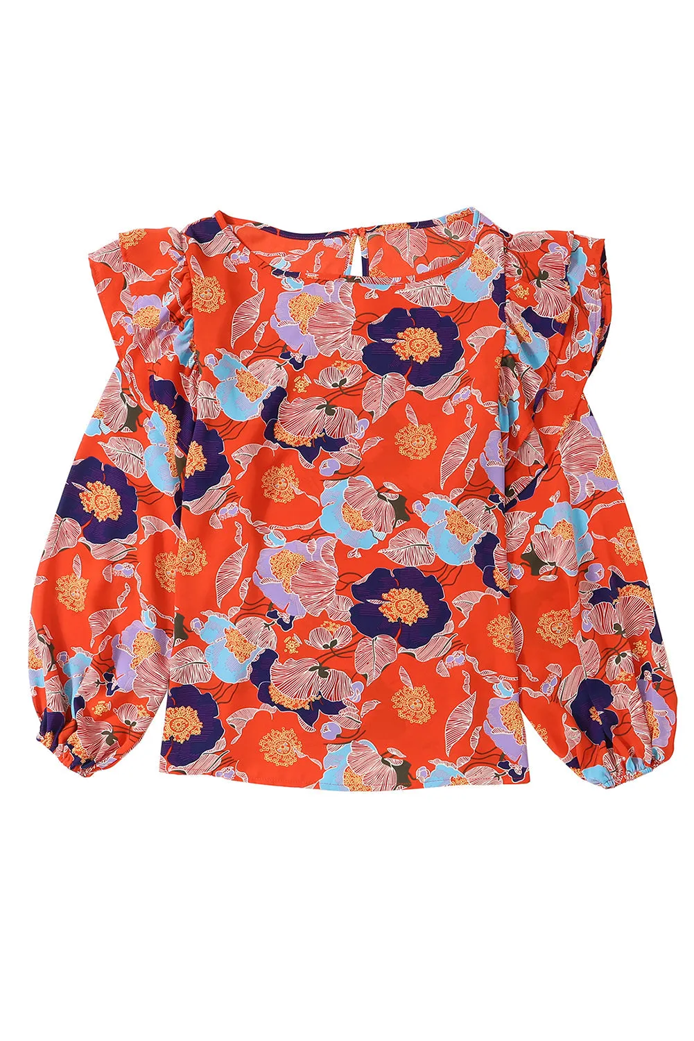 Floral Print Ruffle Puff Sleeve Blouse
