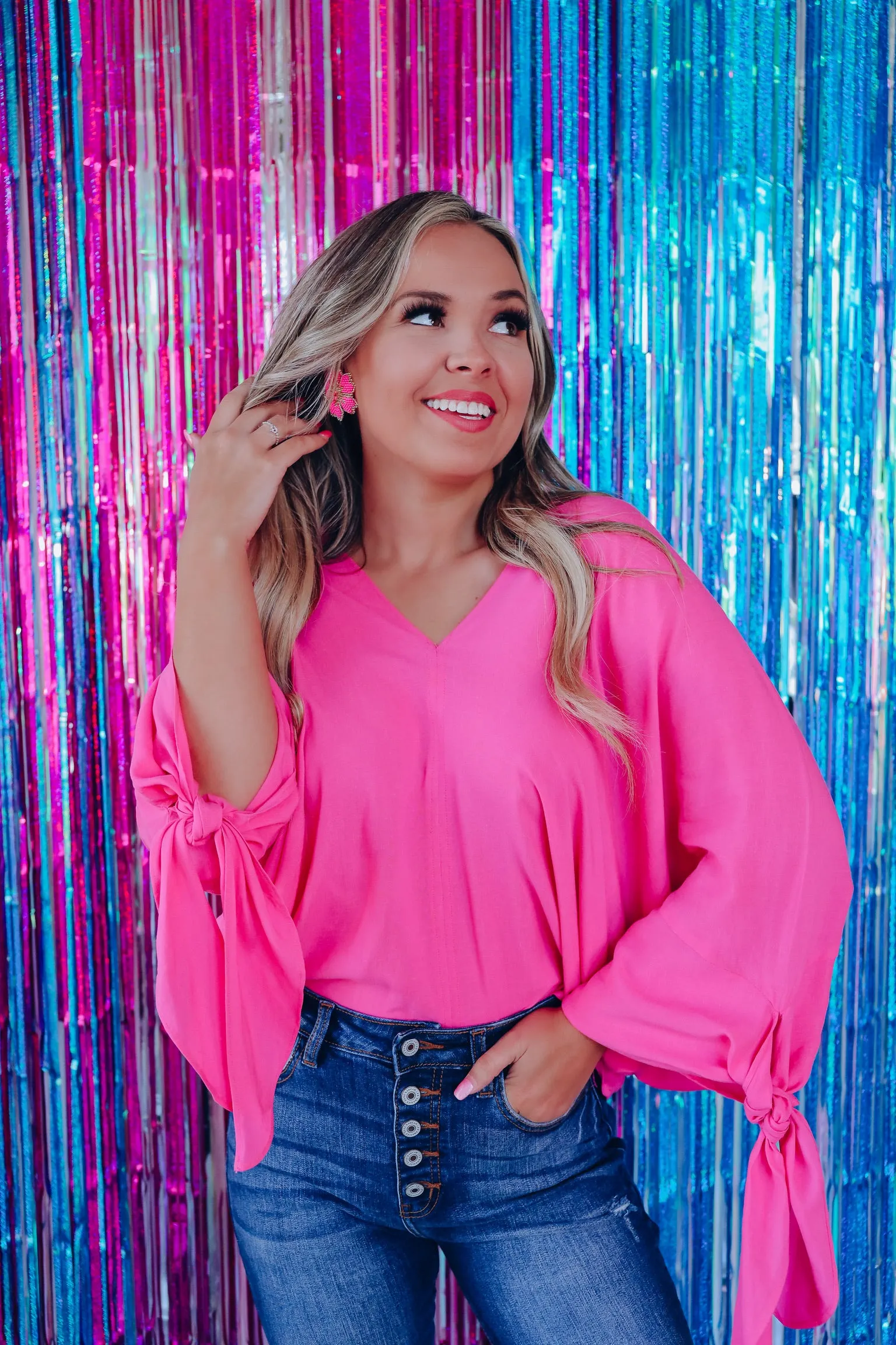 Free Spirit Tie Sleeve Blouse - Pink