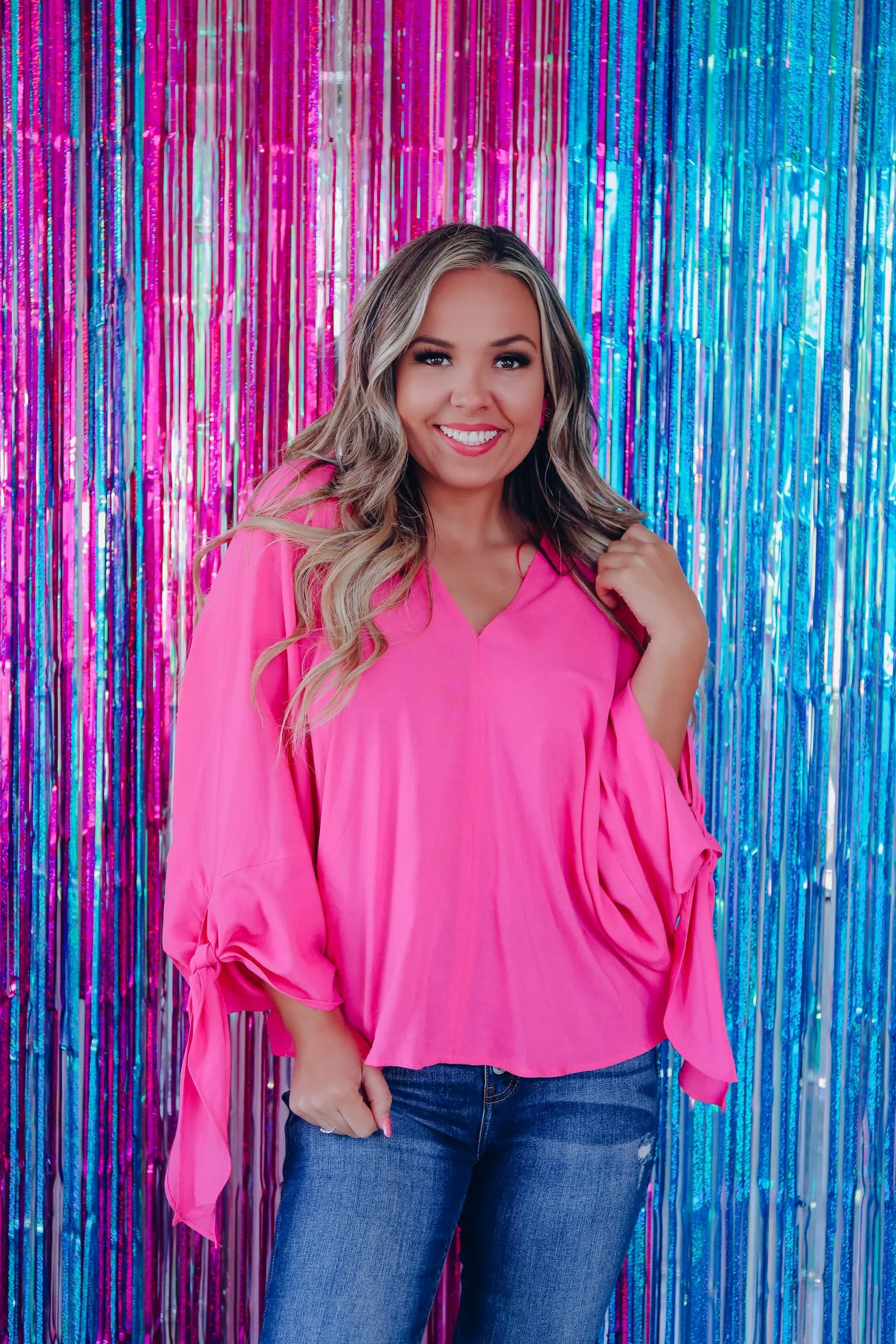 Free Spirit Tie Sleeve Blouse - Pink