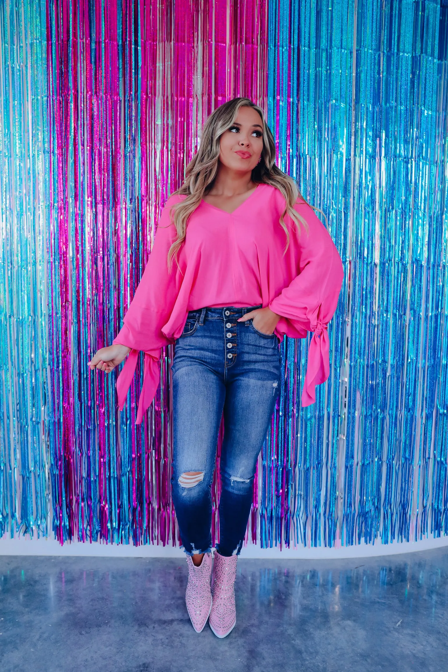 Free Spirit Tie Sleeve Blouse - Pink
