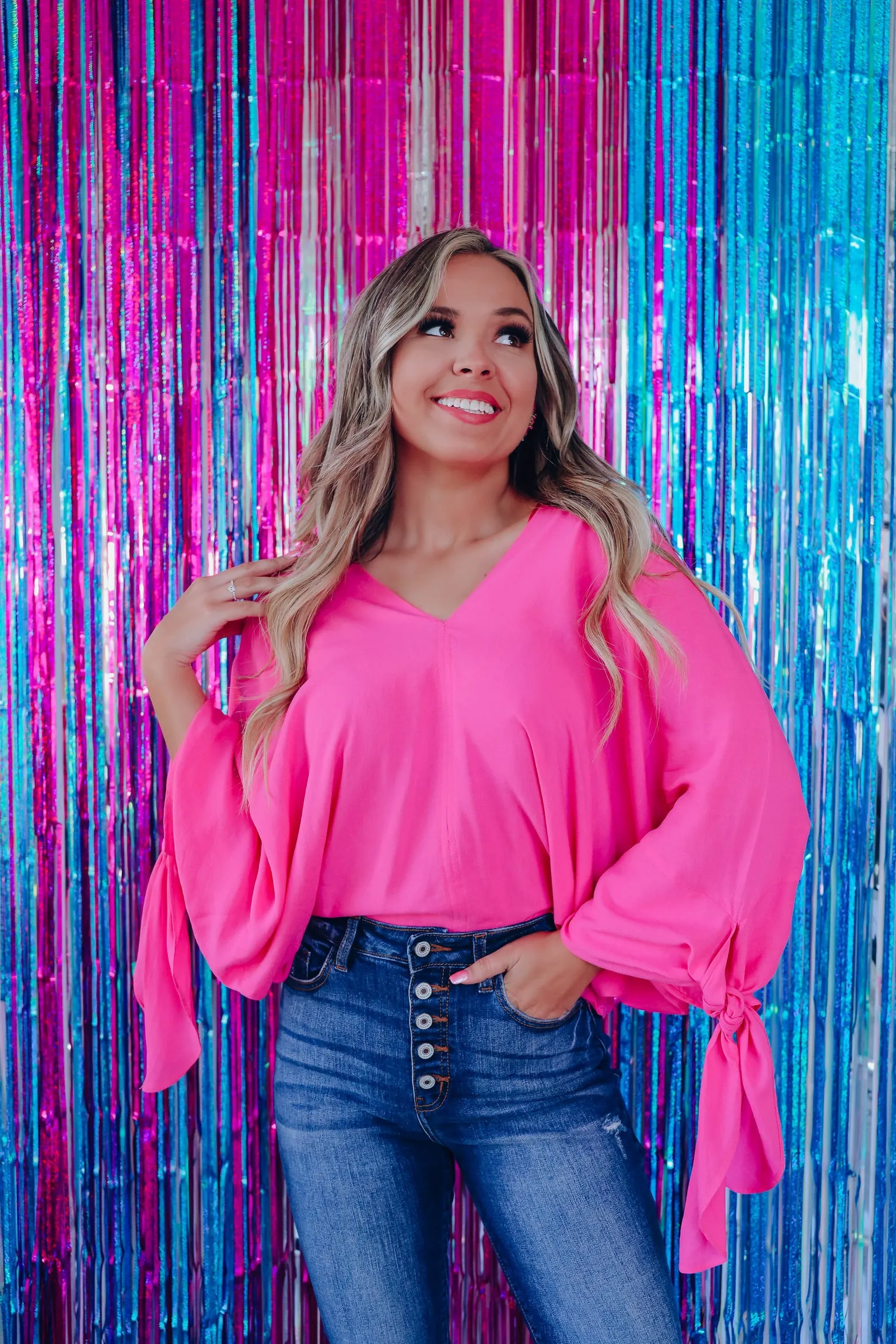 Free Spirit Tie Sleeve Blouse - Pink