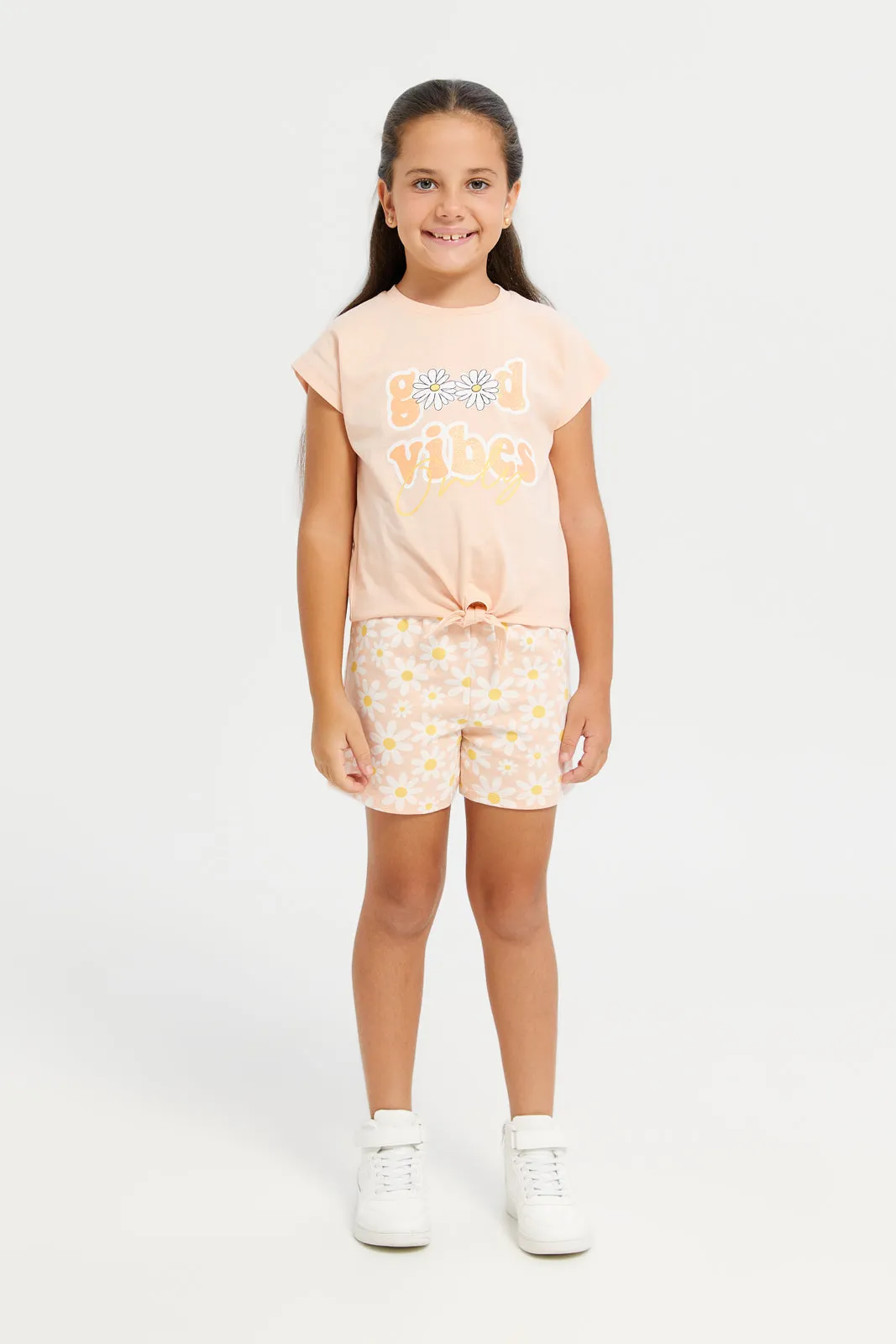 Girls Orange Good Vibes Print T-Shirt
