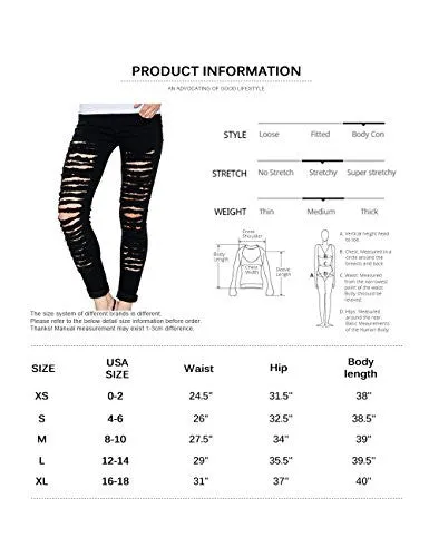 Glostory Women Skinny Ripped Jeans Distressed Five Pocket Stretch Denim PantsWNK-2105(S, Black 2105)